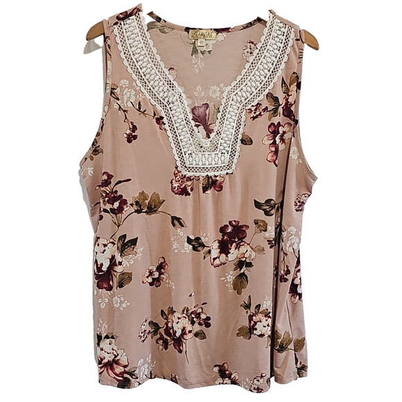 Lavish Blush Floral Sleeveless Crocheted Embellished Tunic 2XL Bloomcore Beach - Picture 1 of 6
